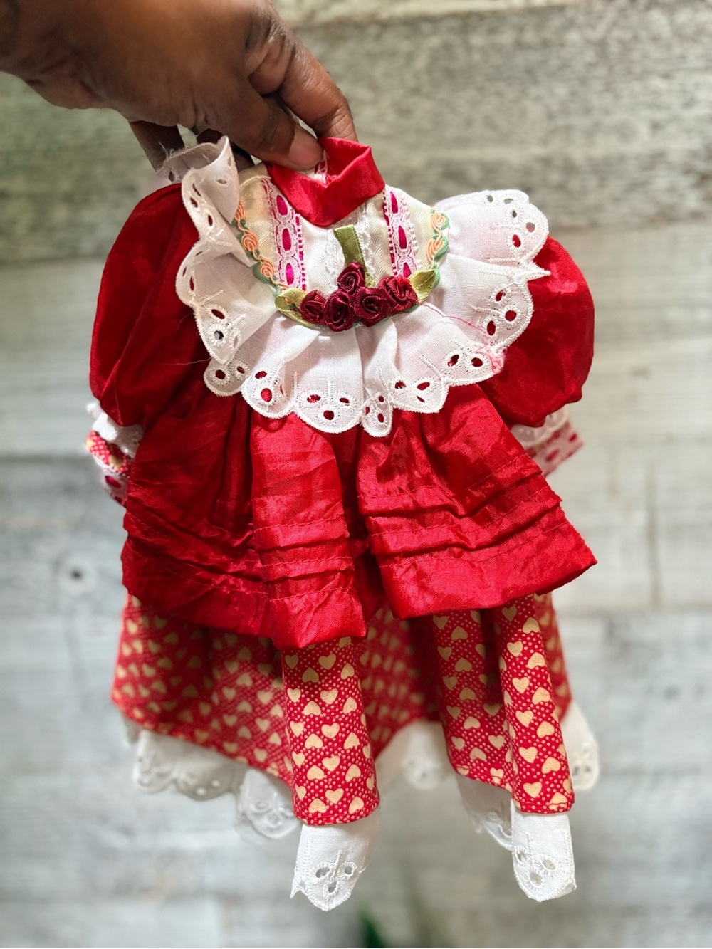 3/$30 | Ruffled Lacy Doll Dress - Classic Heart Print, Red/White